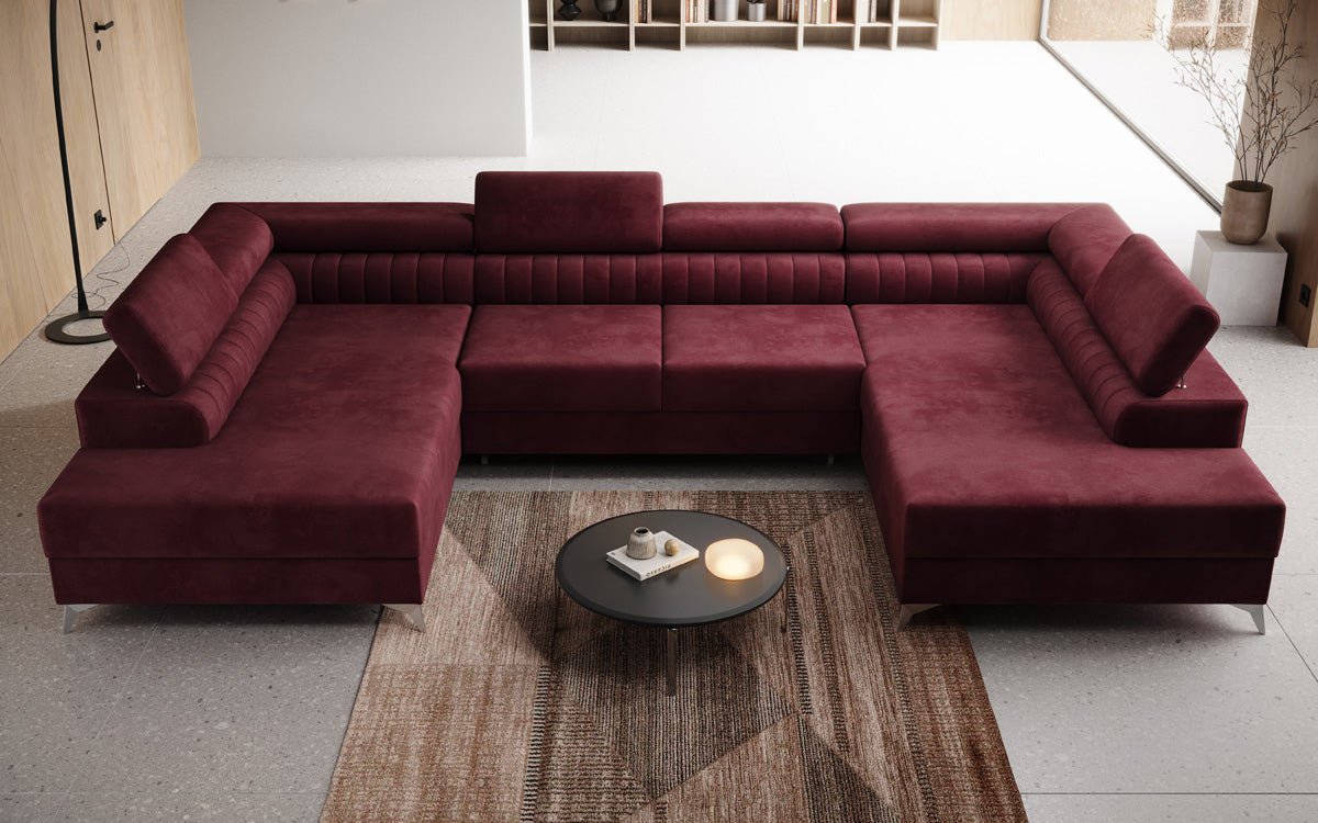 Designerbank Aurea U met slaap- en klapfunctie in Fluweel