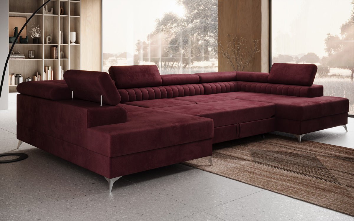 Designerbank Aurea U met slaap- en klapfunctie in Fluweel