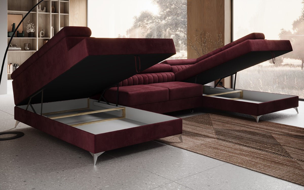 Designerbank Aurea U met slaap- en klapfunctie in Fluweel