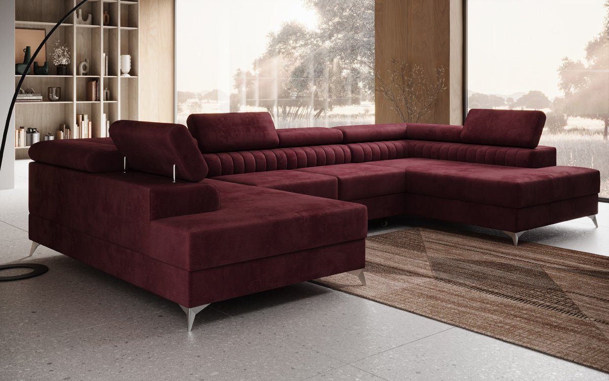 Designerbank Aurea U met slaap- en klapfunctie in Fluweel