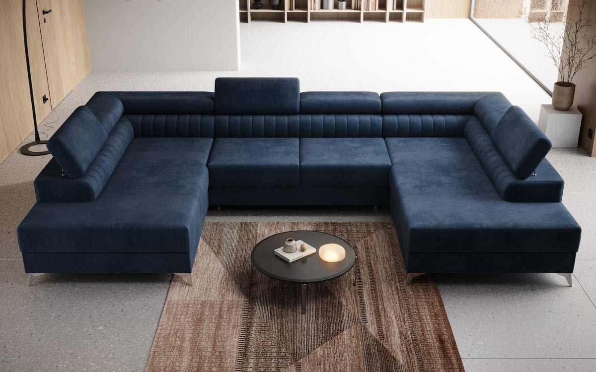Designerbank Aurea U met slaap- en klapfunctie in Fluweel