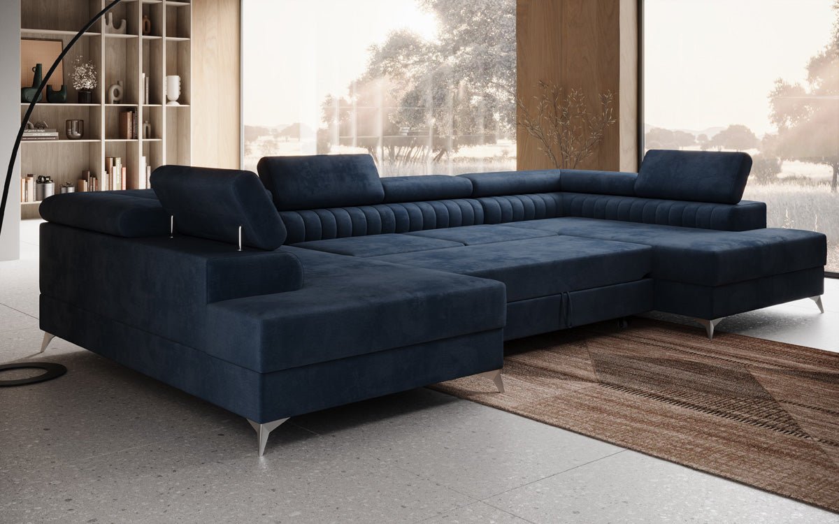 Designerbank Aurea U met slaap- en klapfunctie in Fluweel