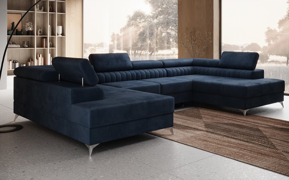Designerbank Aurea U met slaap- en klapfunctie in Fluweel