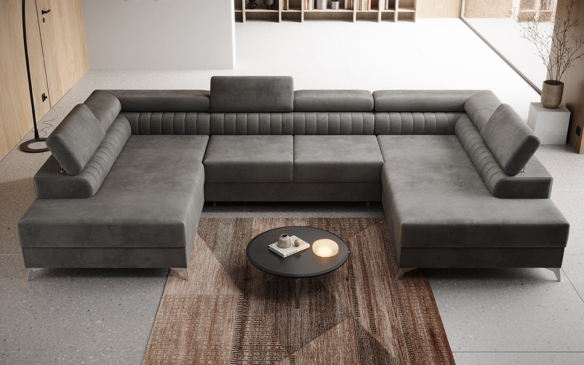 Designerbank Aurea U met slaap- en klapfunctie in Fluweel