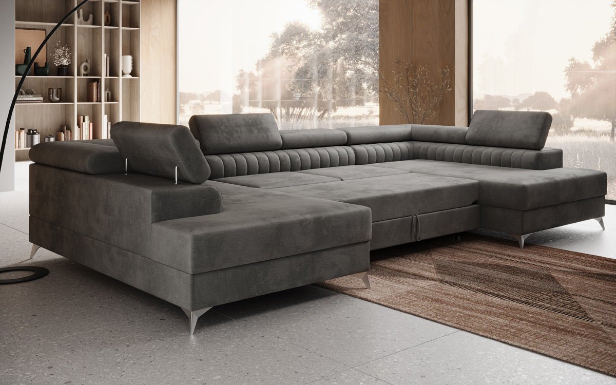 Designerbank Aurea U met slaap- en klapfunctie in Fluweel