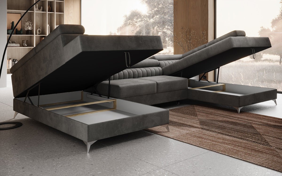 Designerbank Aurea U met slaap- en klapfunctie in Fluweel