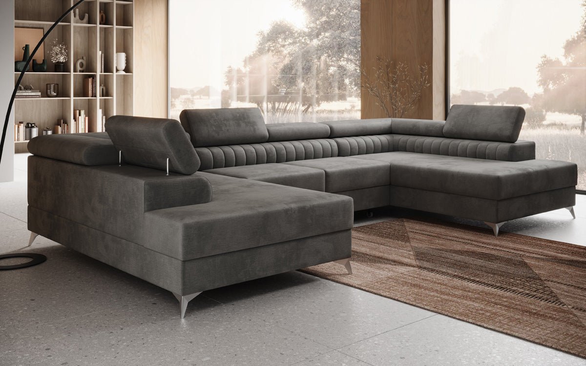 Designerbank Aurea U met slaap- en klapfunctie in Fluweel