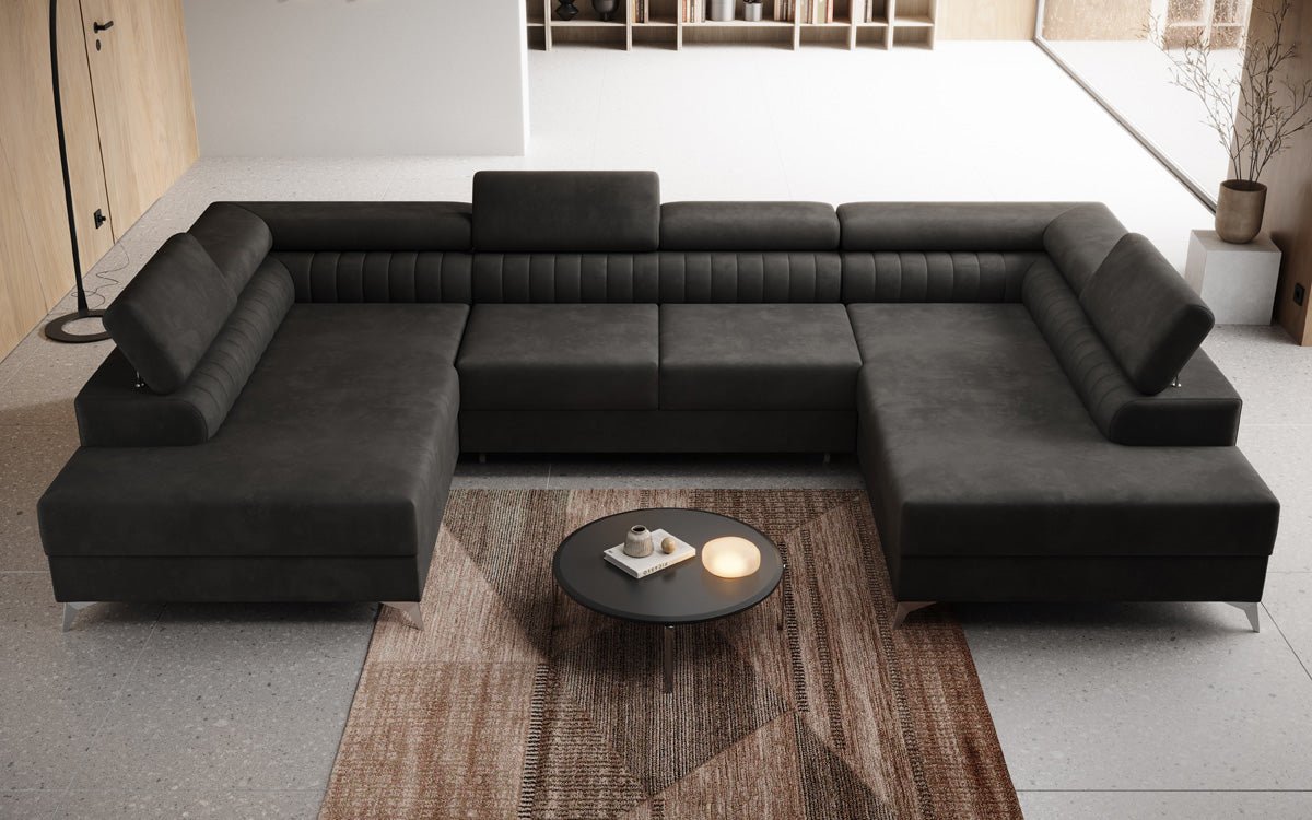 Designerbank Aurea U met slaap- en klapfunctie in Fluweel