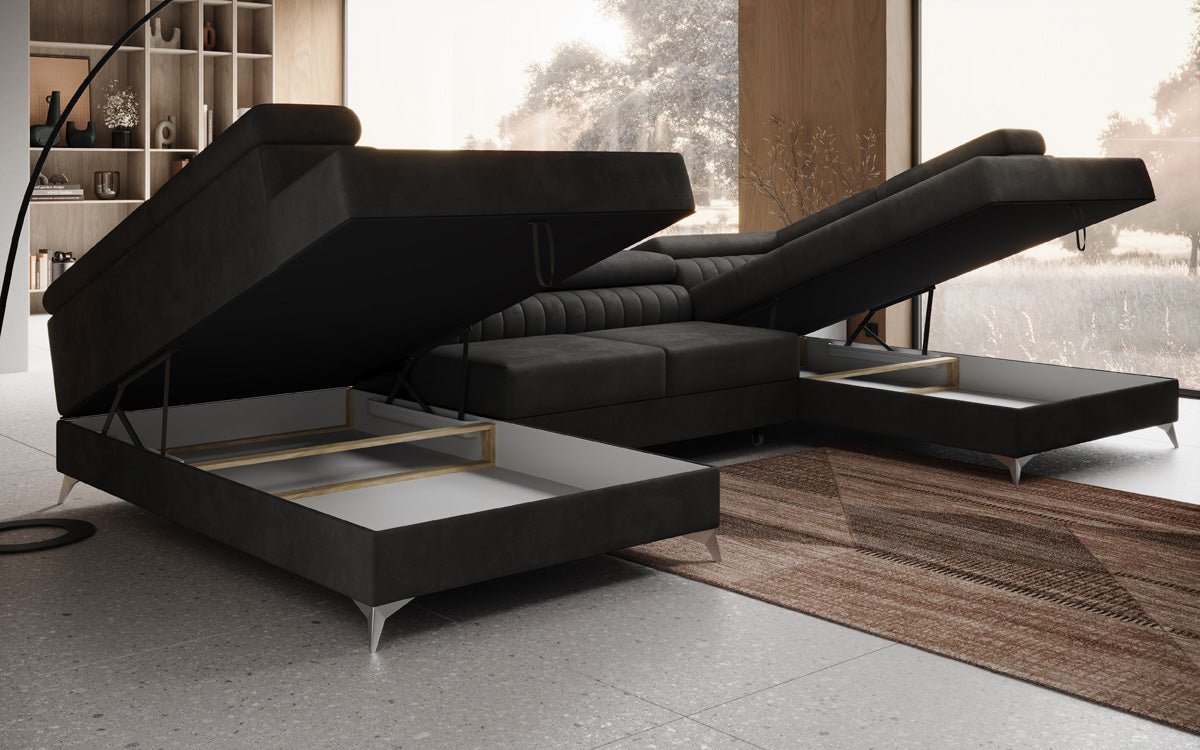 Designerbank Aurea U met slaap- en klapfunctie in Fluweel