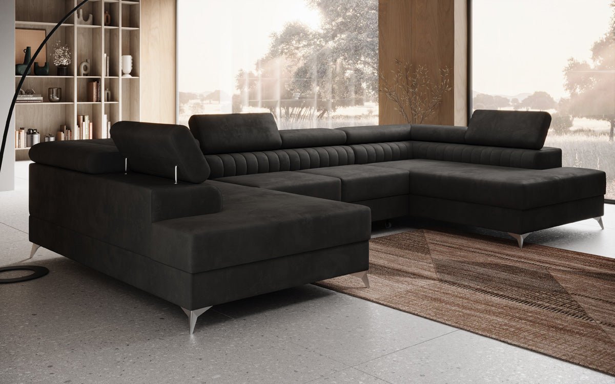 Designerbank Aurea U met slaap- en klapfunctie in Fluweel