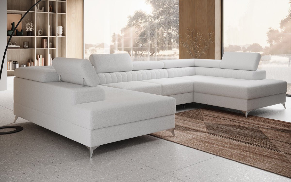 Designerbank Aurea U met slaap- en klapfunctie in Bouclé