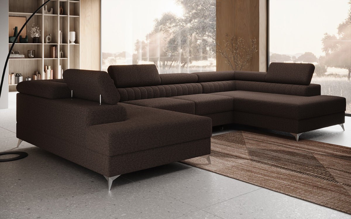 Designerbank Aurea U met slaap- en klapfunctie in Bouclé