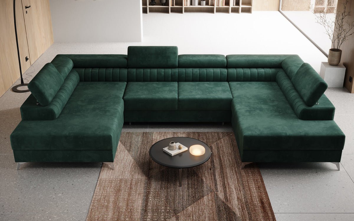 Designerbank Aurea U met slaap- en klapfunctie in Fluweel