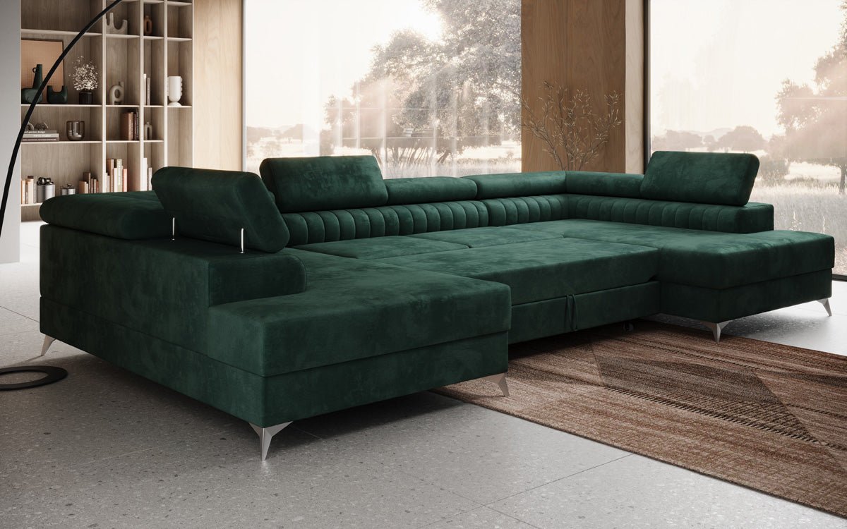 Designerbank Aurea U met slaap- en klapfunctie in Fluweel
