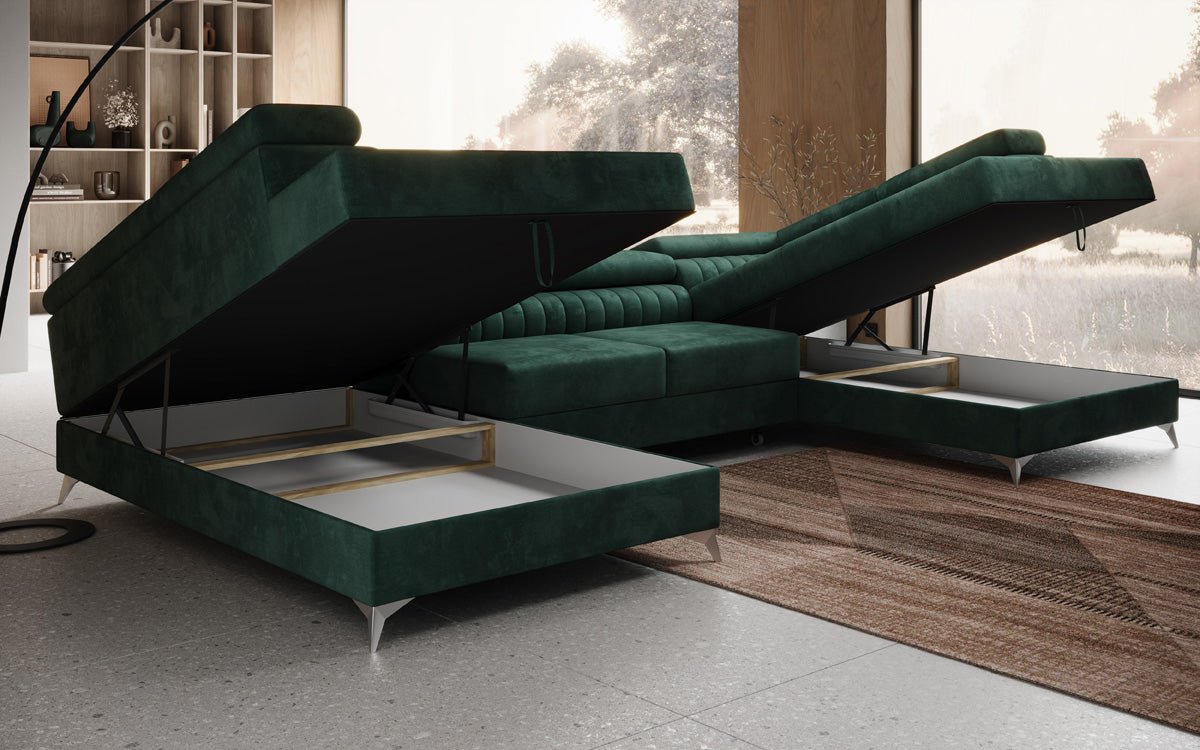 Designerbank Aurea U met slaap- en klapfunctie in Fluweel
