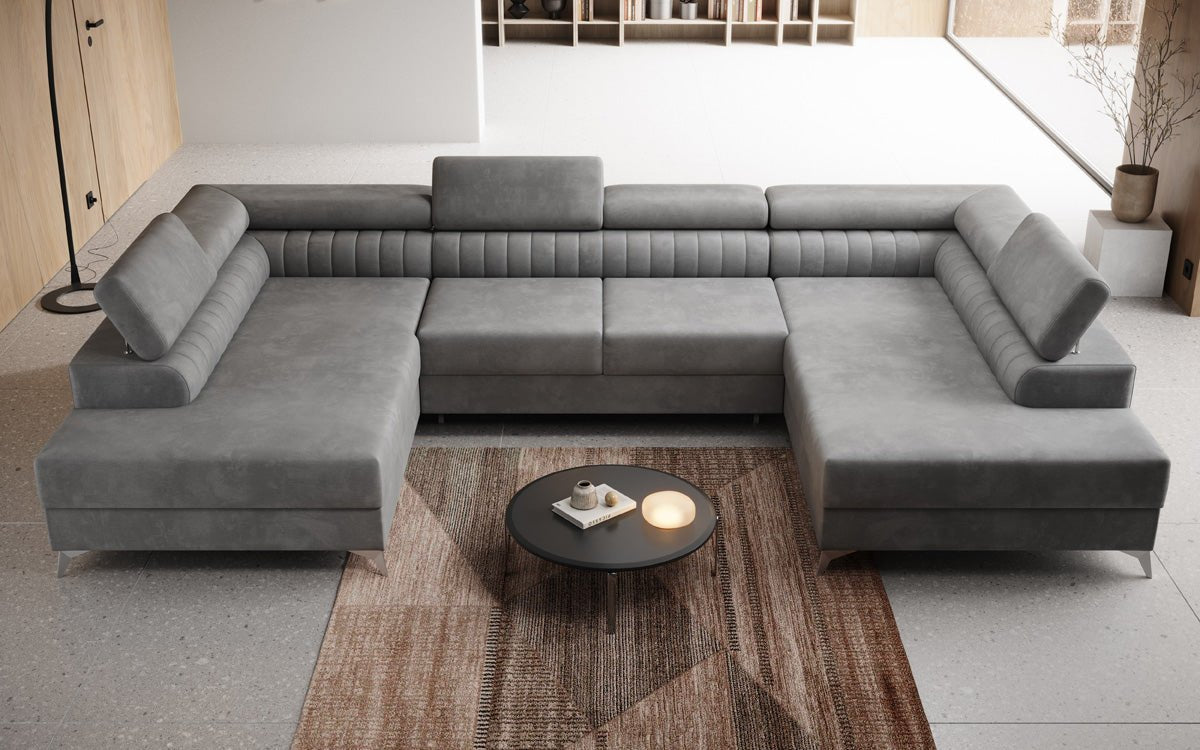 Designerbank Aurea U met slaap- en klapfunctie in Fluweel