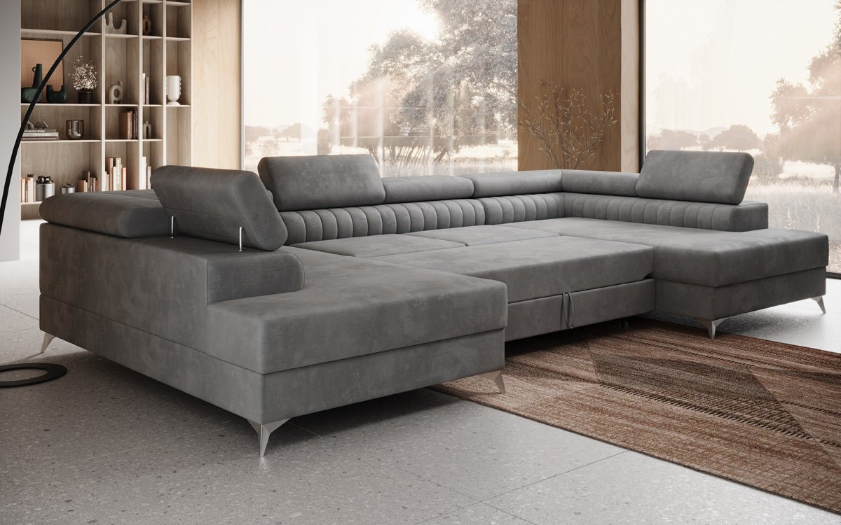 Designerbank Aurea U met slaap- en klapfunctie in Fluweel