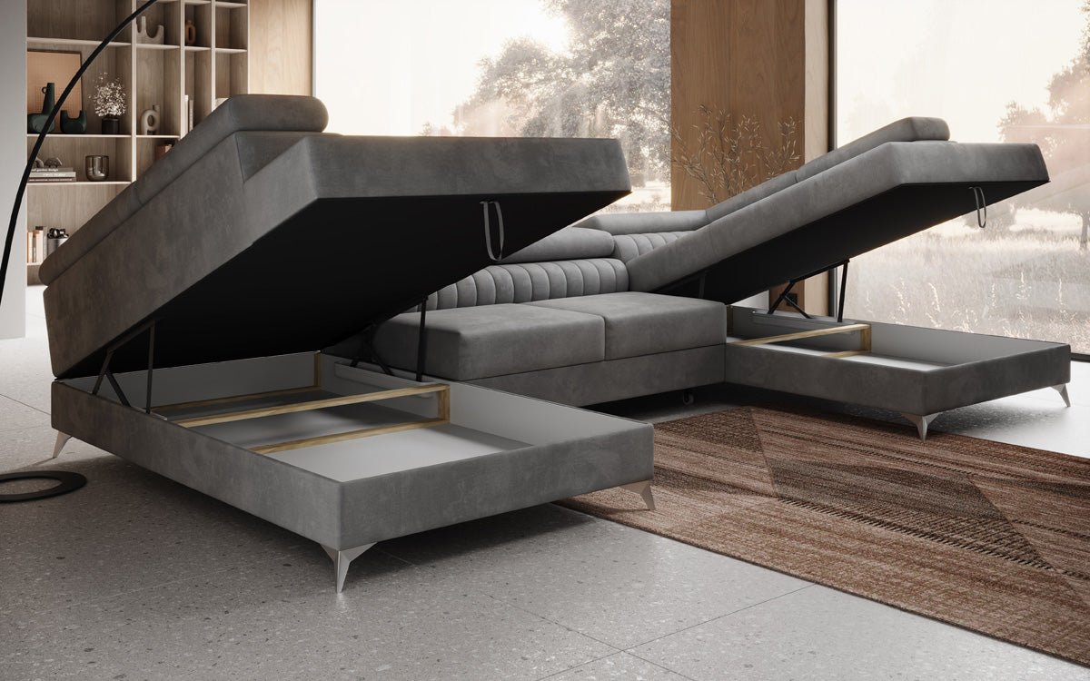Designerbank Aurea U met slaap- en klapfunctie in Fluweel