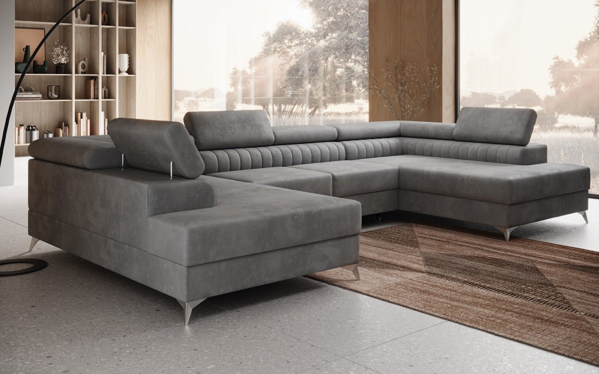 Designerbank Aurea U met slaap- en klapfunctie in Fluweel
