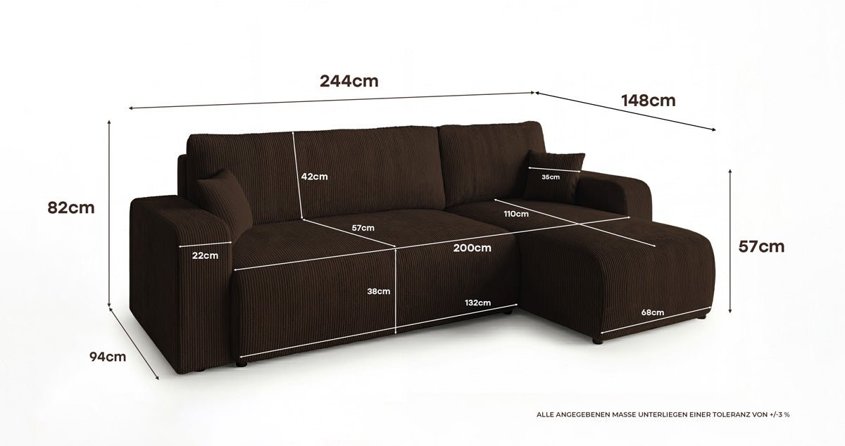 Designsofa Calva met slaap- en uitklapfunctie in Ribstof