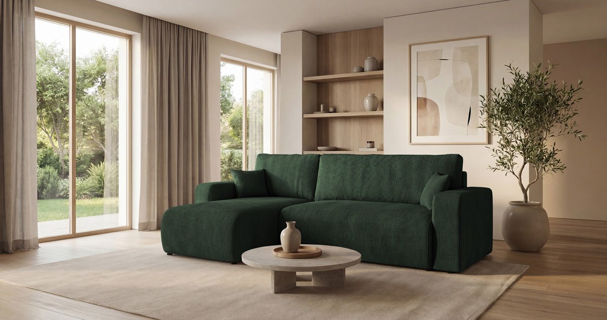 Designsofa Calva met slaap- en uitklapfunctie in Ribstof
