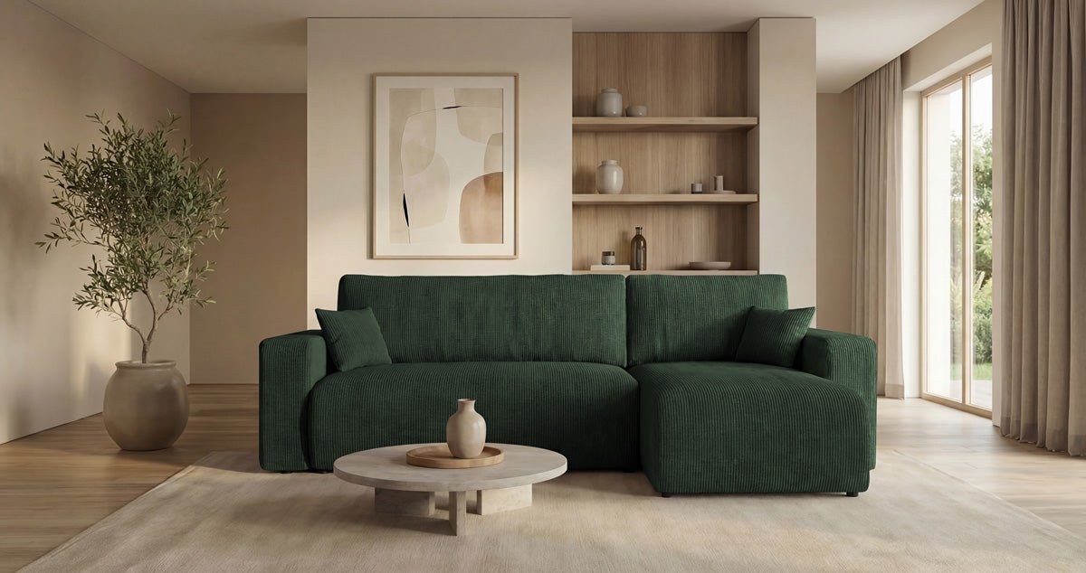 Designsofa Calva met slaap- en uitklapfunctie in Ribstof