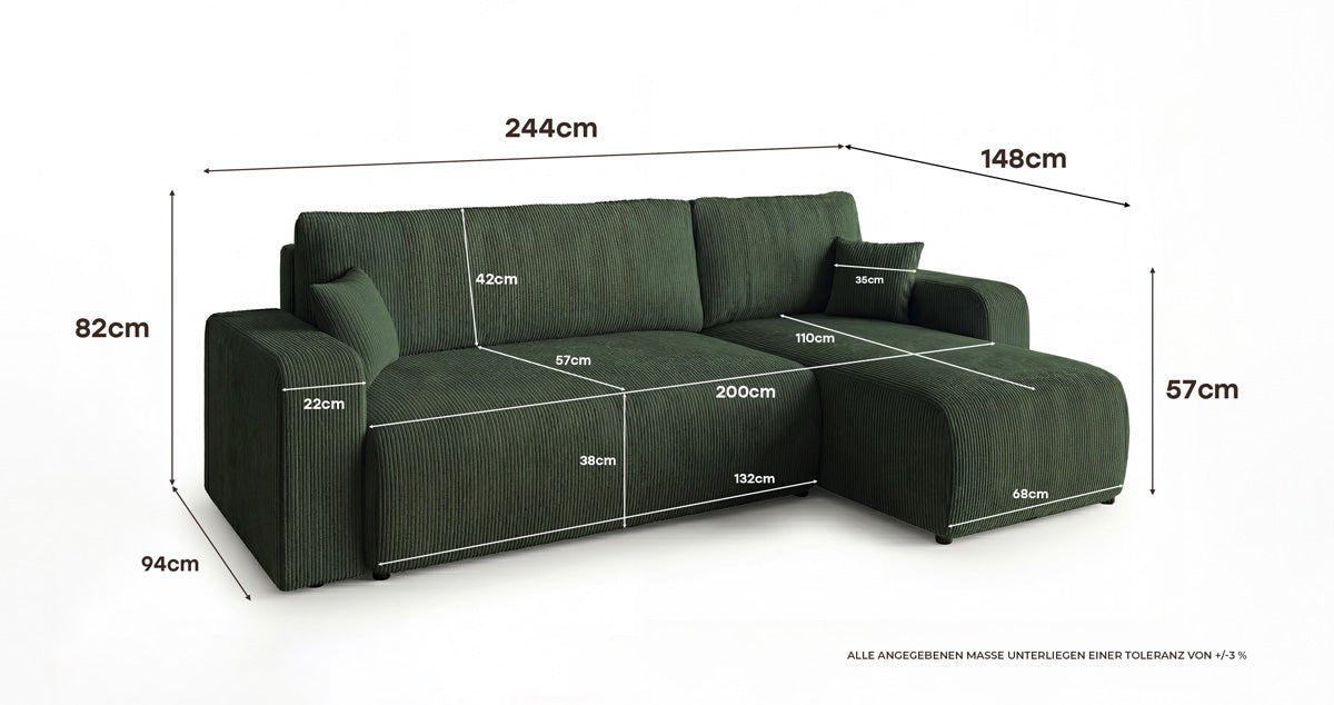 Designsofa Calva met slaap- en uitklapfunctie in Ribstof