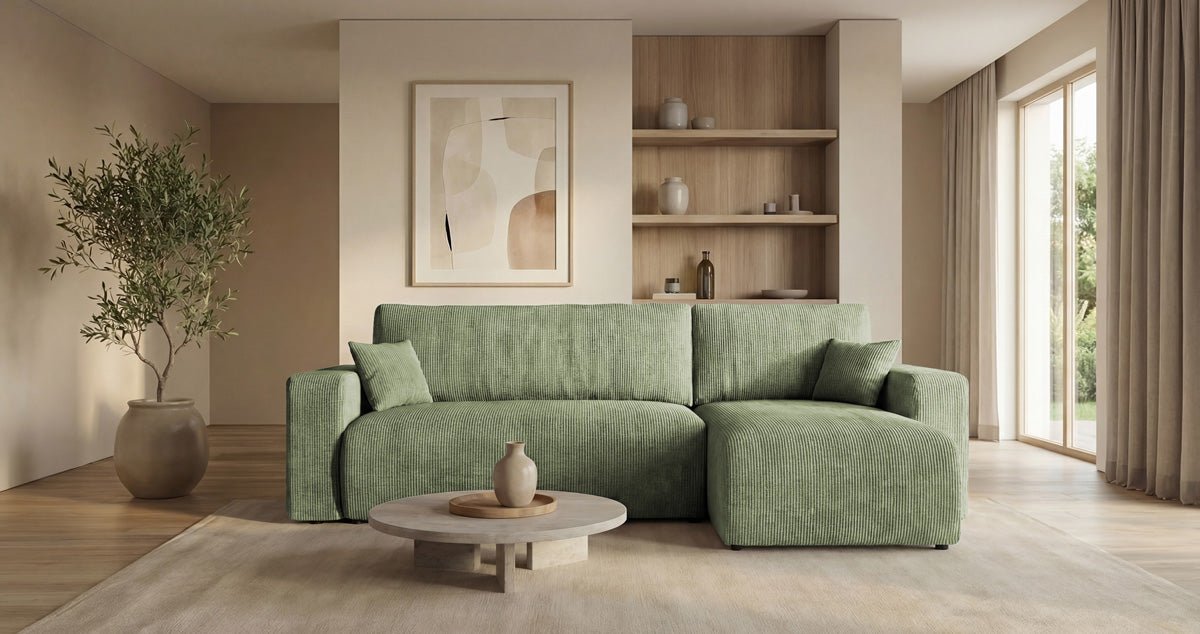 Designsofa Calva met slaap- en uitklapfunctie in Ribstof