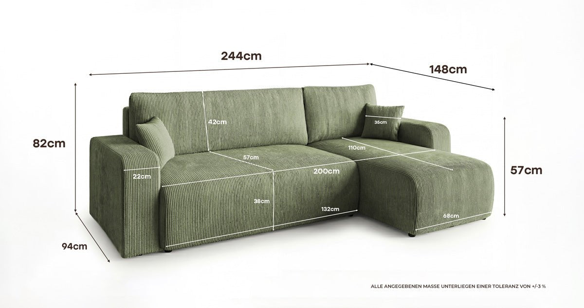 Designsofa Calva met slaap- en uitklapfunctie in Ribstof