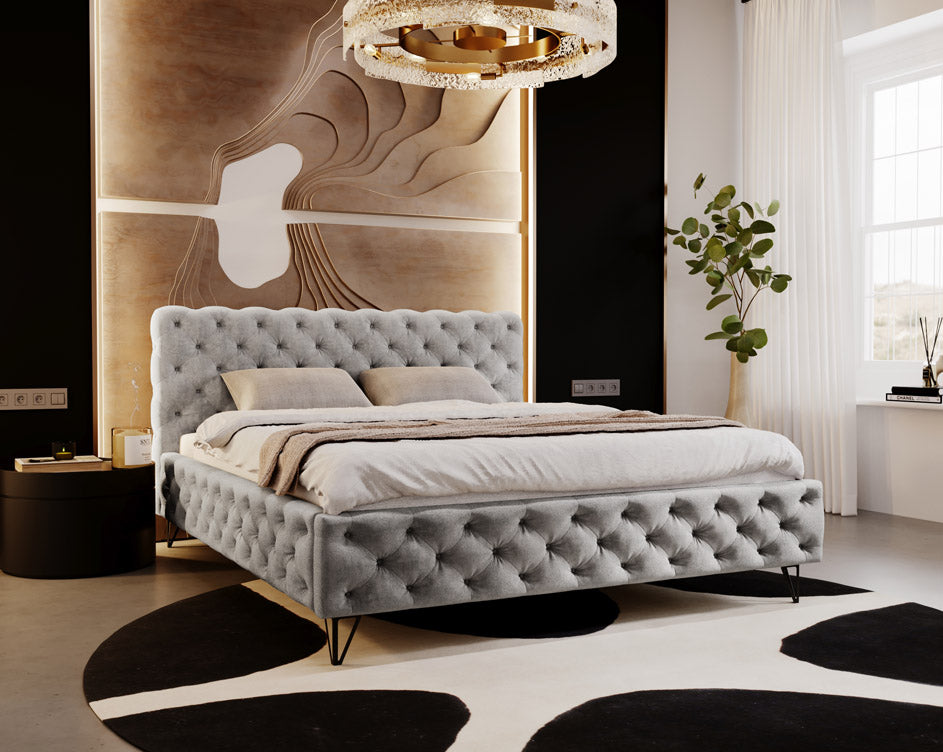 Designer gestoffeerd bed Sienna in fluweel zonder opbergruimte