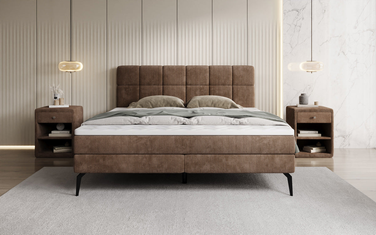 Boxspringbed Vera in Ribstof met hoge poten