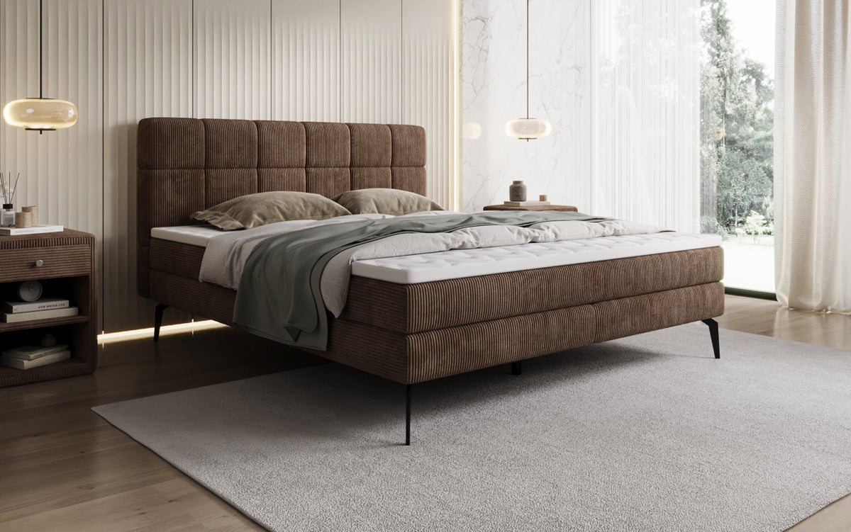Boxspringbed Vera in Ribstof met hoge poten