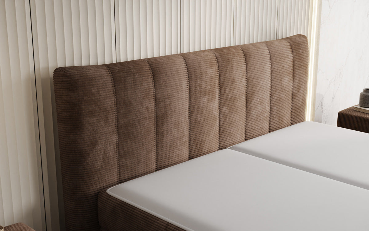 Boxspringbed Ines in Ribstof met opbergruimte