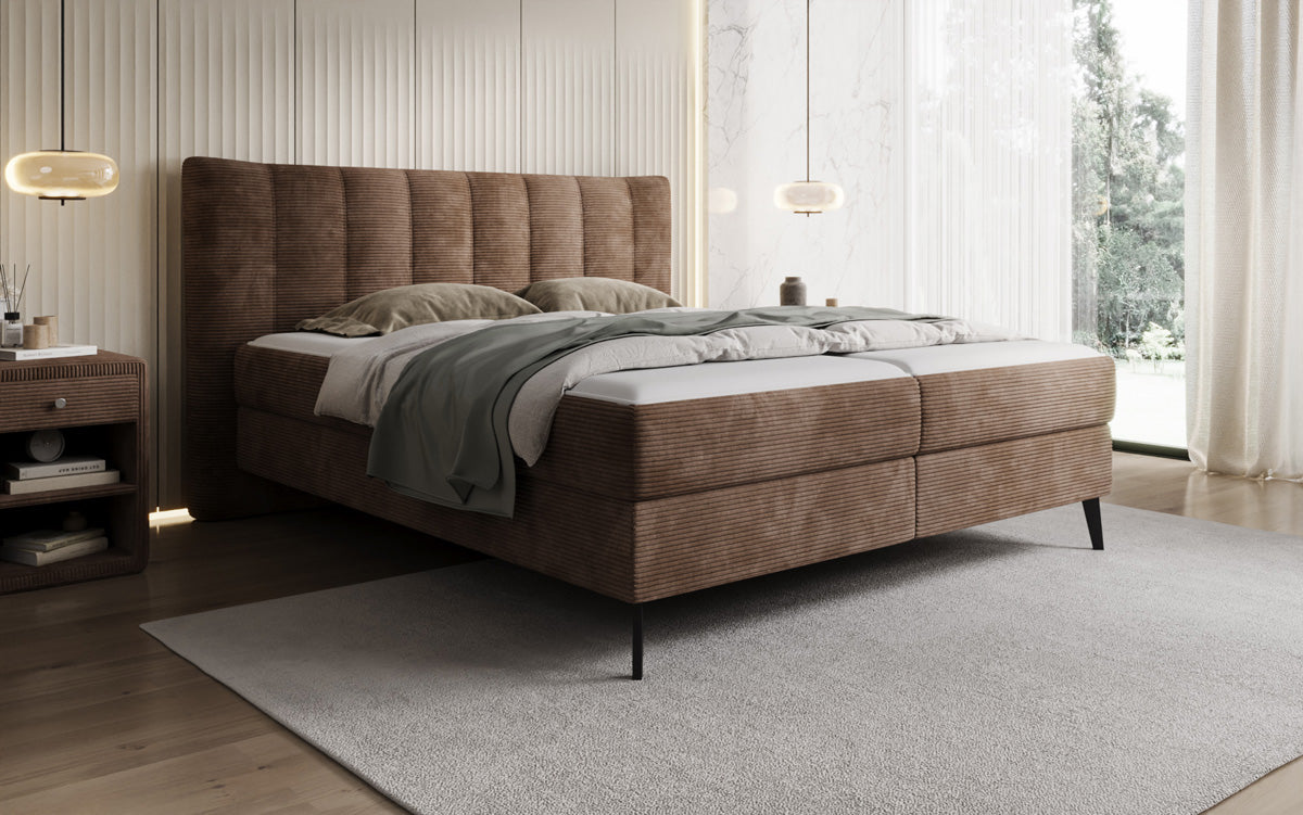 Boxspringbed Ines in Ribstof met opbergruimte