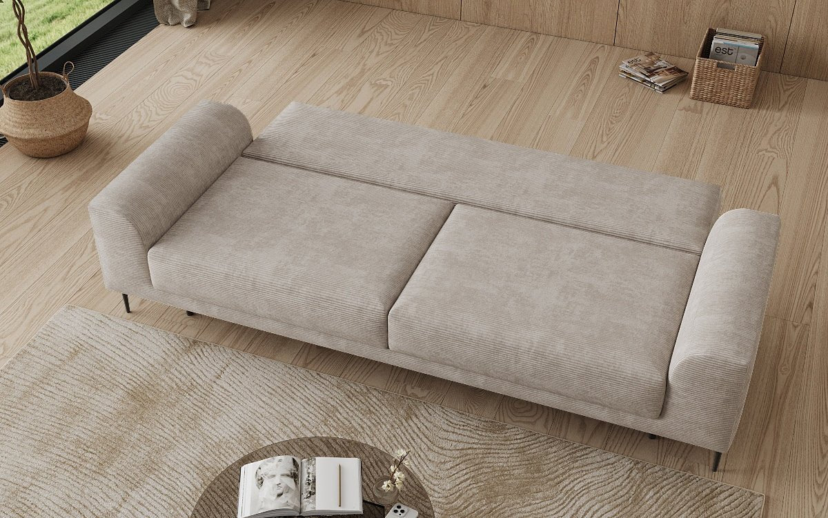 Designer 3-zitsbank Bloom in Ribstof met slaapfunctie en opbergruimte