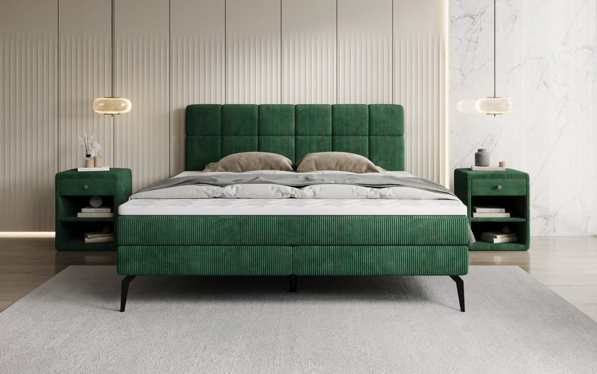 Boxspringbed Vera in Ribstof met hoge poten