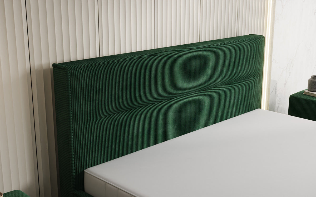 Designer gestoffeerd bed Merry in Ribstof met opbergruimte