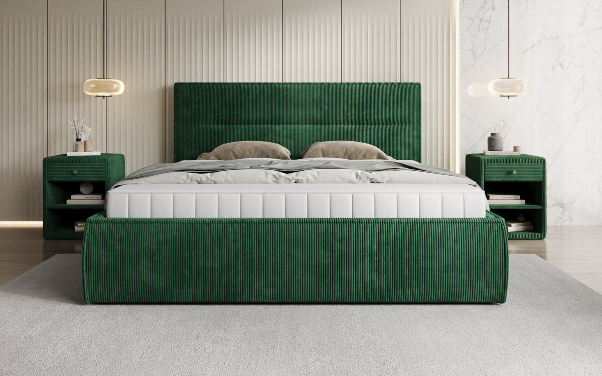 Designer gestoffeerd bed Merry in Ribstof met opbergruimte