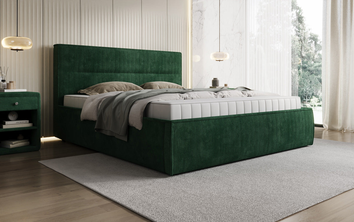 Designer gestoffeerd bed Merry in Ribstof met opbergruimte