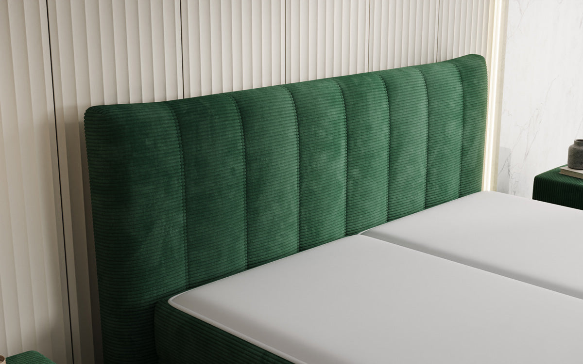 Boxspringbed Ines in Ribstof met opbergruimte