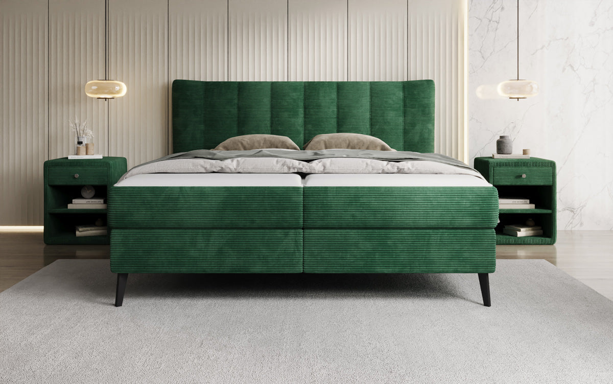 Boxspringbed Ines in Ribstof met opbergruimte