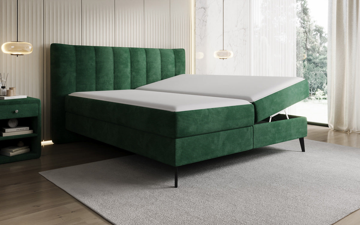 Boxspringbed Ines in Ribstof met opbergruimte