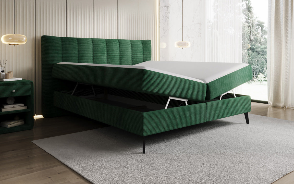 Boxspringbed Ines in Ribstof met opbergruimte