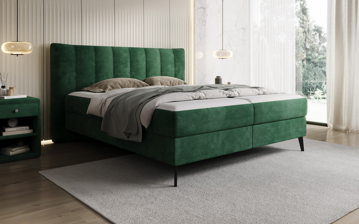 Boxspringbed Ines in Ribstof met opbergruimte