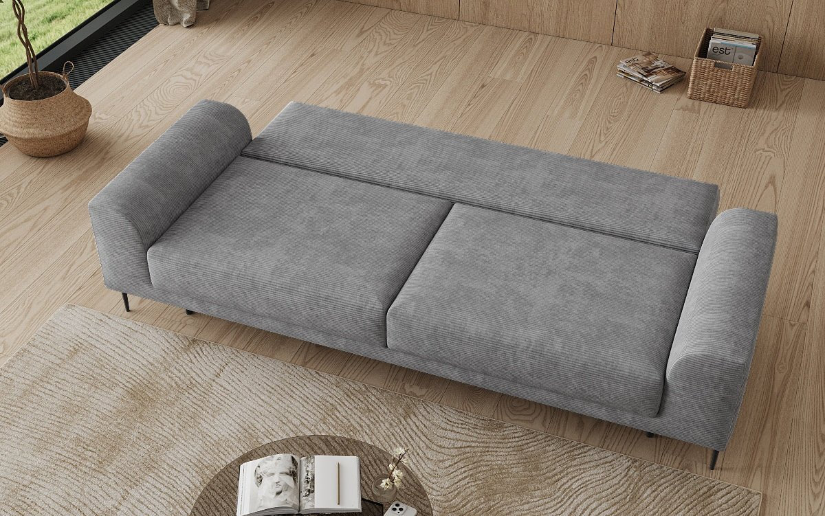 Designer 3-zitsbank Bloom in Ribstof met slaapfunctie en opbergruimte