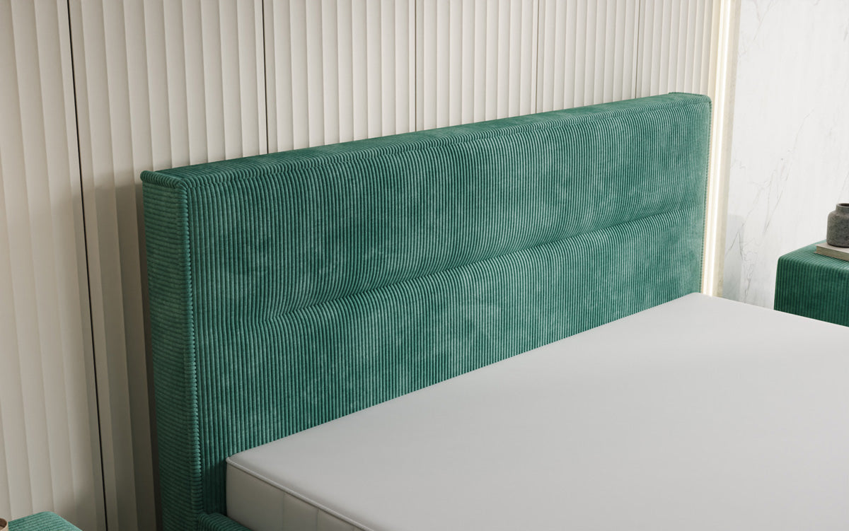 Designer gestoffeerd bed Merry in Ribstof met opbergruimte