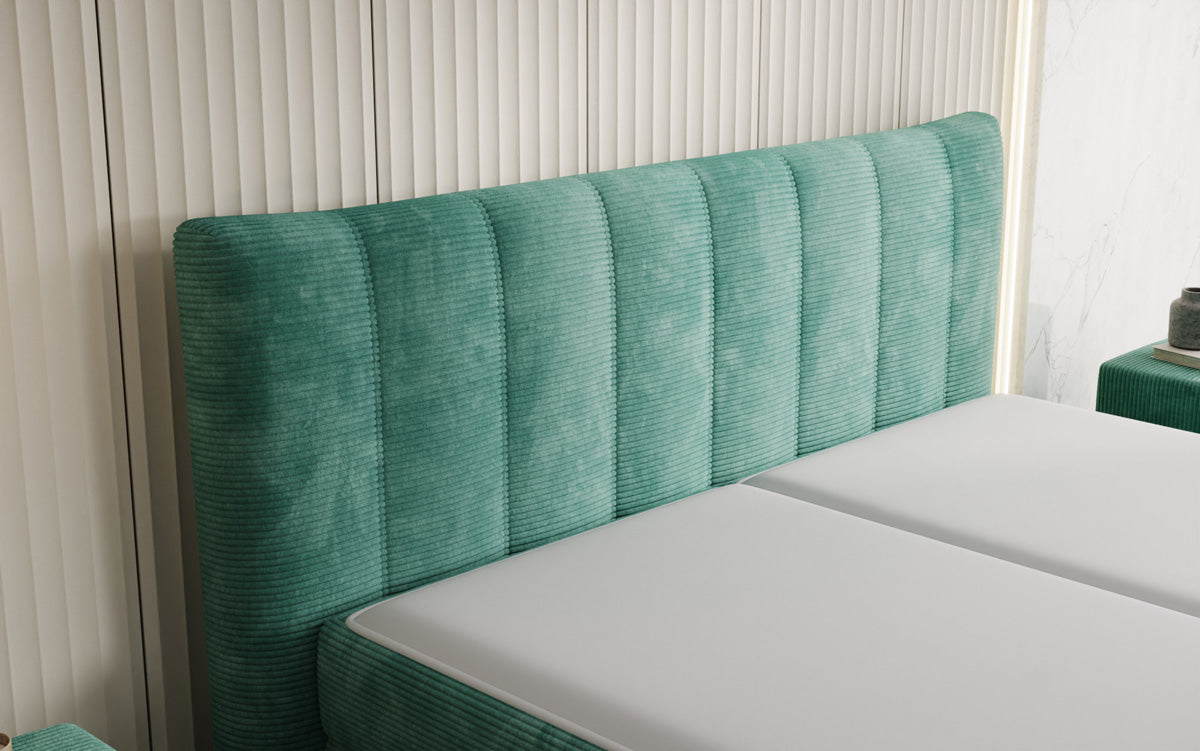 Boxspringbed Ines in Ribstof met opbergruimte