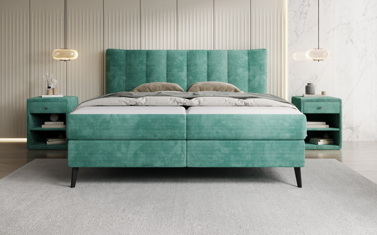 Boxspringbed Ines in Ribstof met opbergruimte