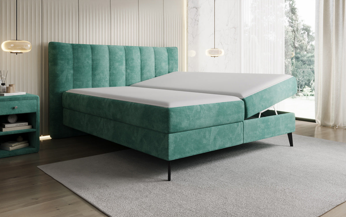 Boxspringbed Ines in Ribstof met opbergruimte
