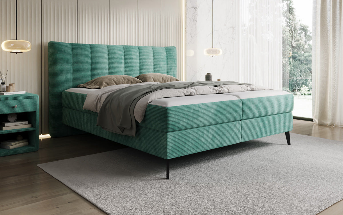 Boxspringbed Ines in Ribstof met opbergruimte
